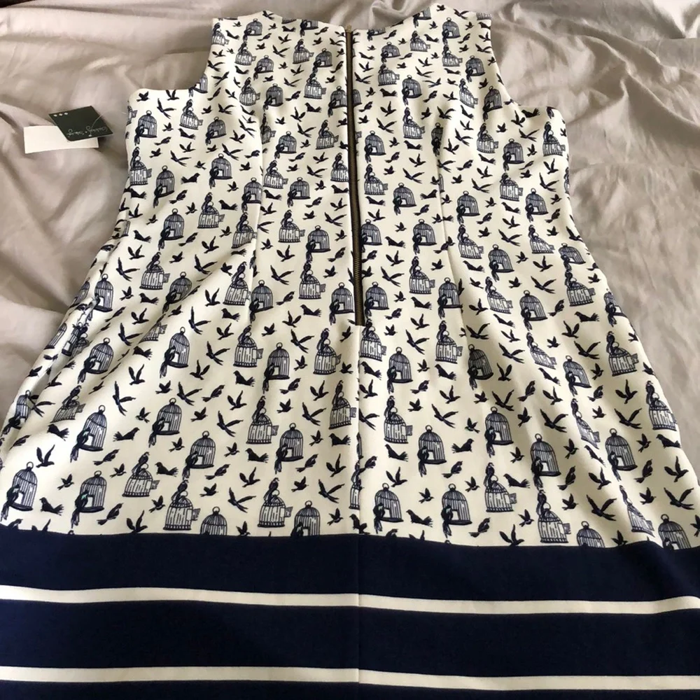 NEW! Gabby Skye Birdcage Print Shift Dress Birds Mod‎ Coastal Grandmother - Picture 12 of 13